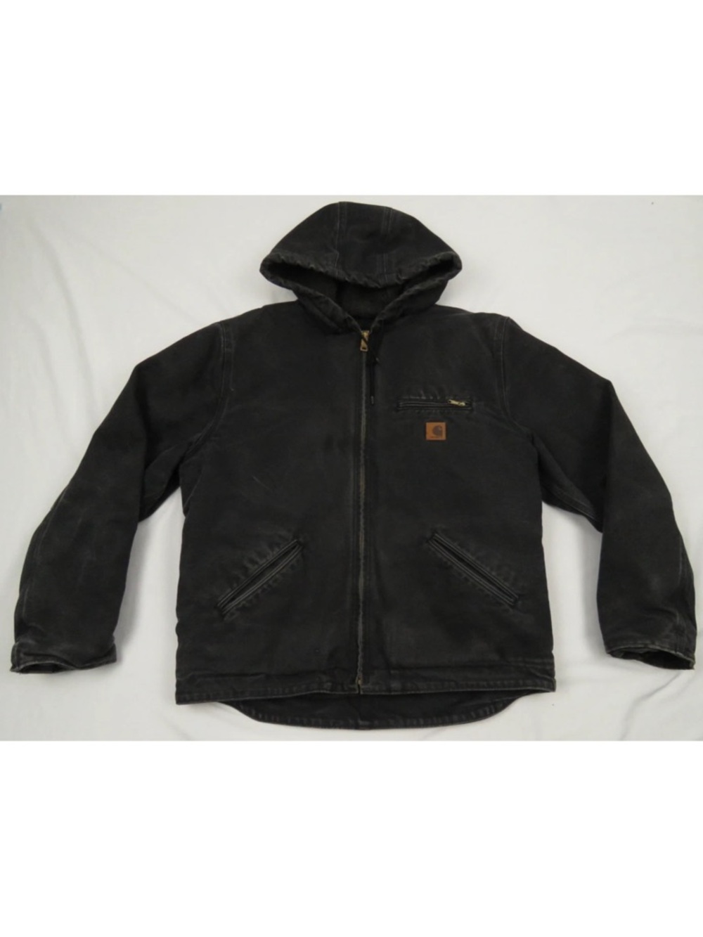 Vintage Carhartt J141 BLK Sherpa Lined Faded Mens Hooded Full Zip Detroit Jacket